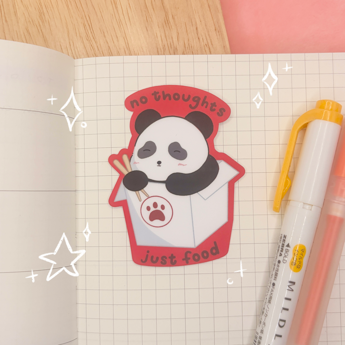 Panda No Thoughts Just Food Waterproof Sticker