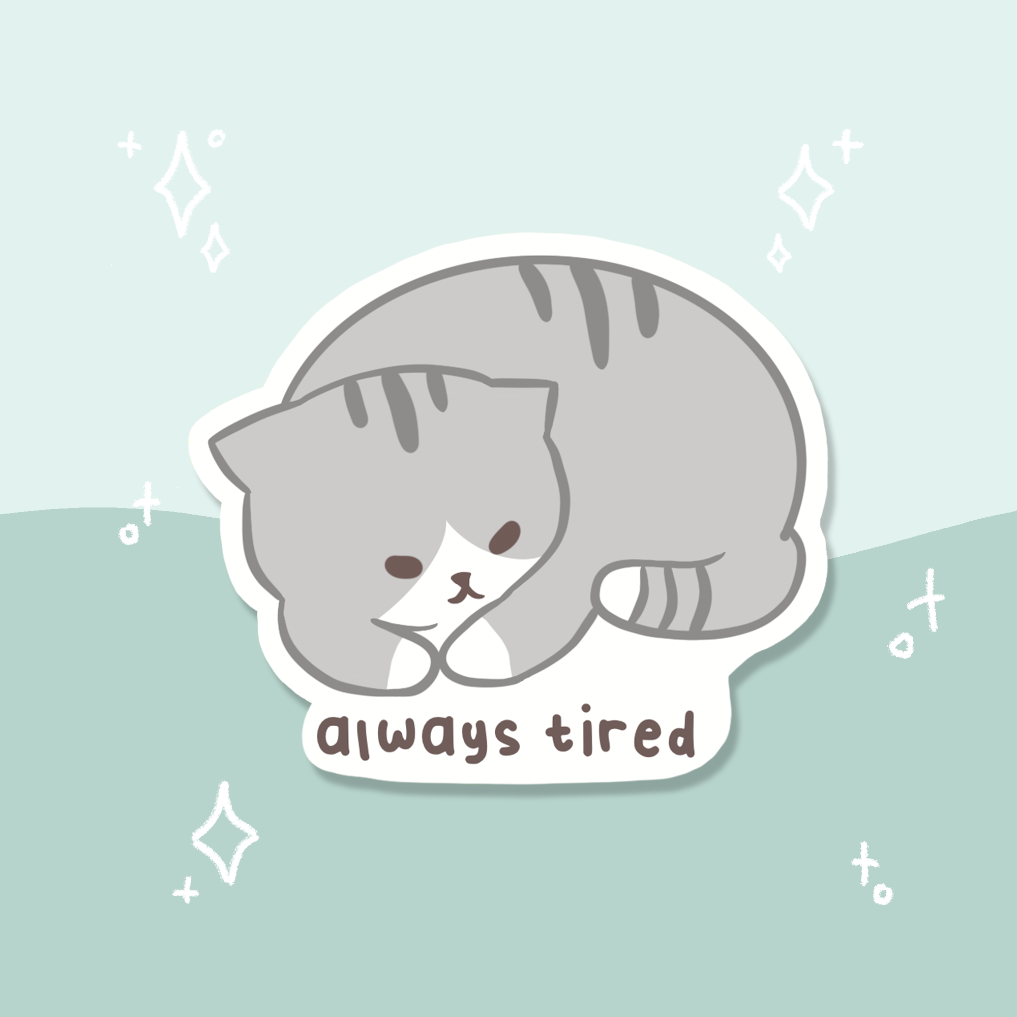Tired Cat Waterproof Sticker