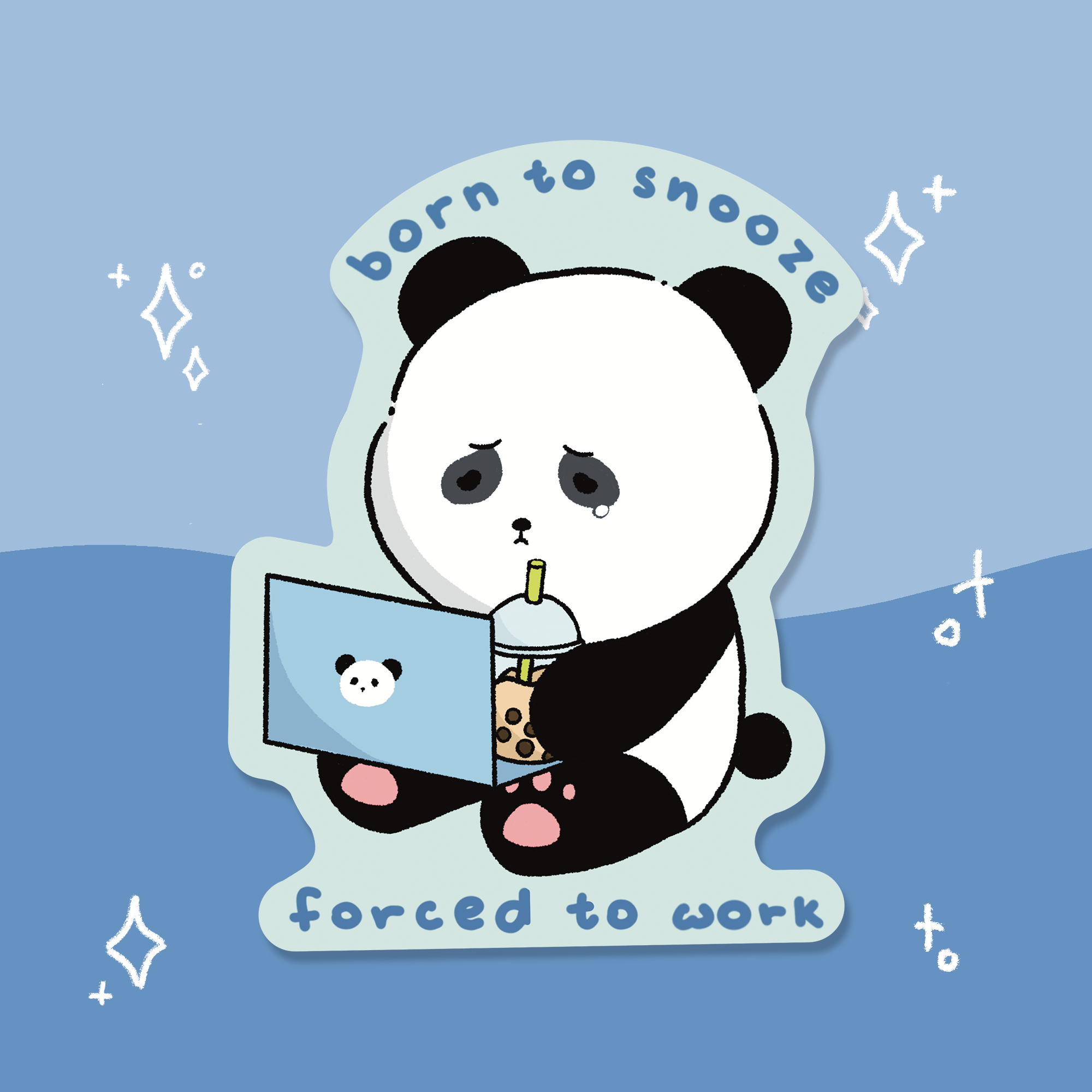 Panda Forced to Work Waterproof Sticker