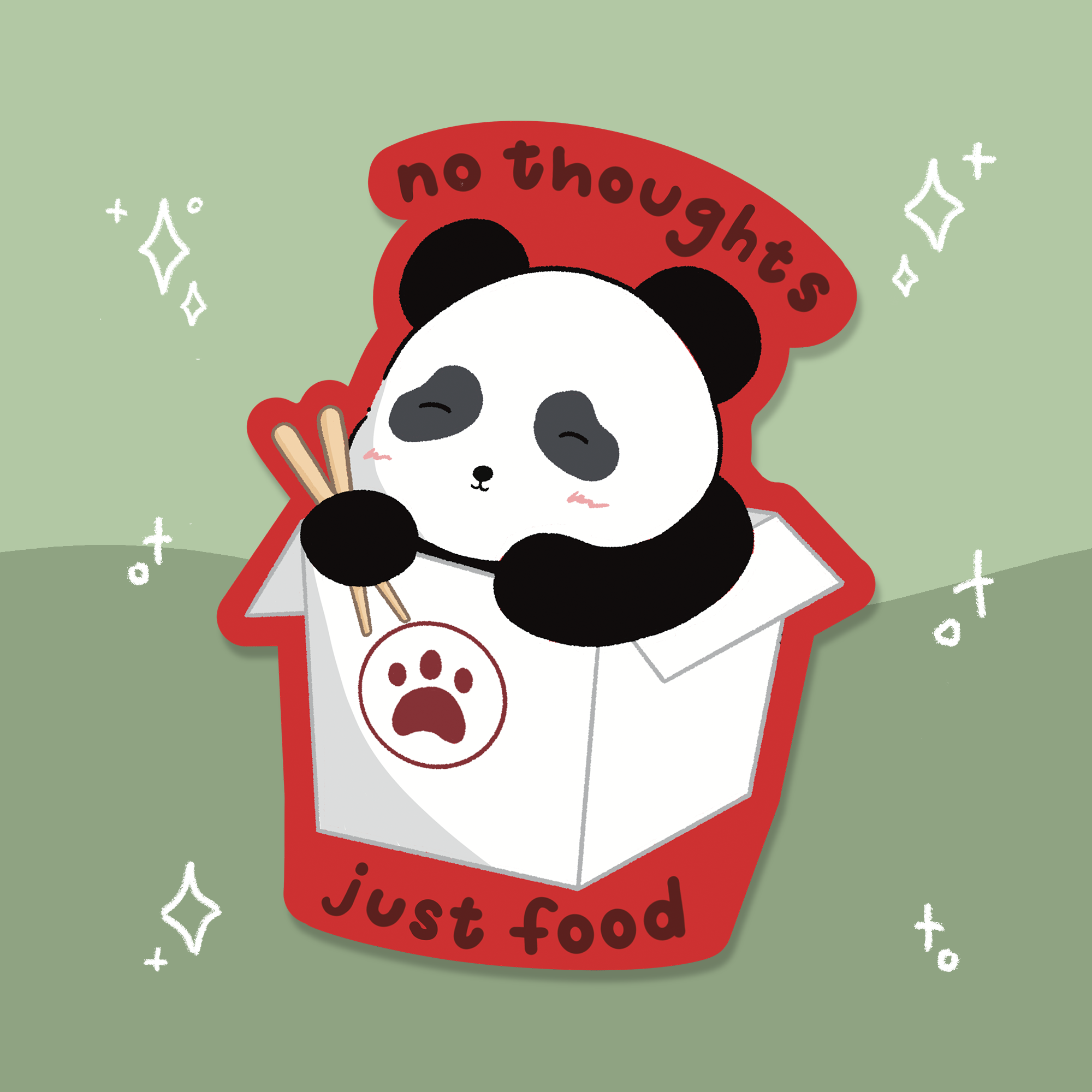 Panda No Thoughts Just Food Waterproof Sticker