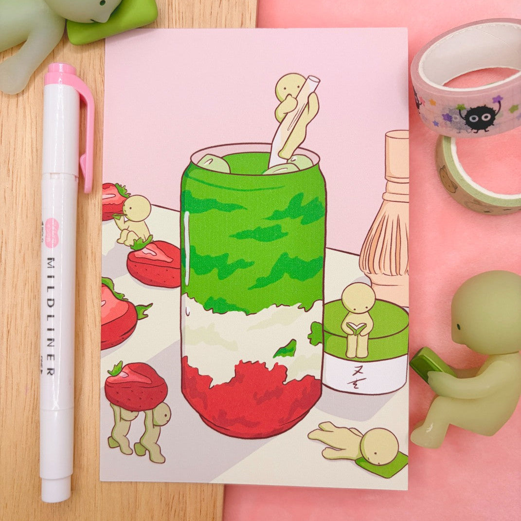 Smiski Strawberry Matcha Latte Art Print